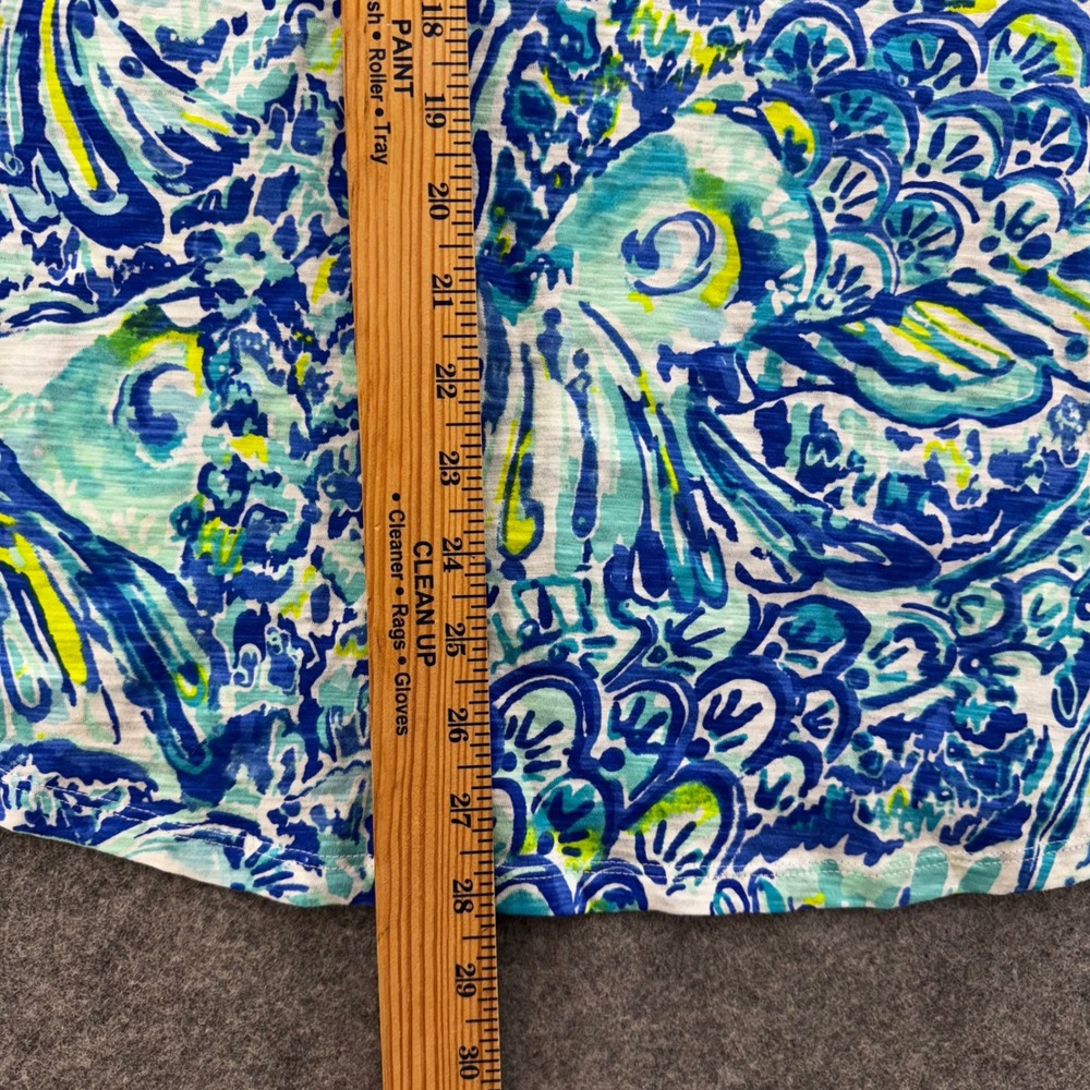 Lilly Pulitzer Tank Top XL Blue Green Fish Print Racerback 100% Cotton Vacation - Picture 7 of 8